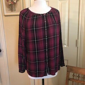 J Jill Burgundy Plaid Blouse - Size M